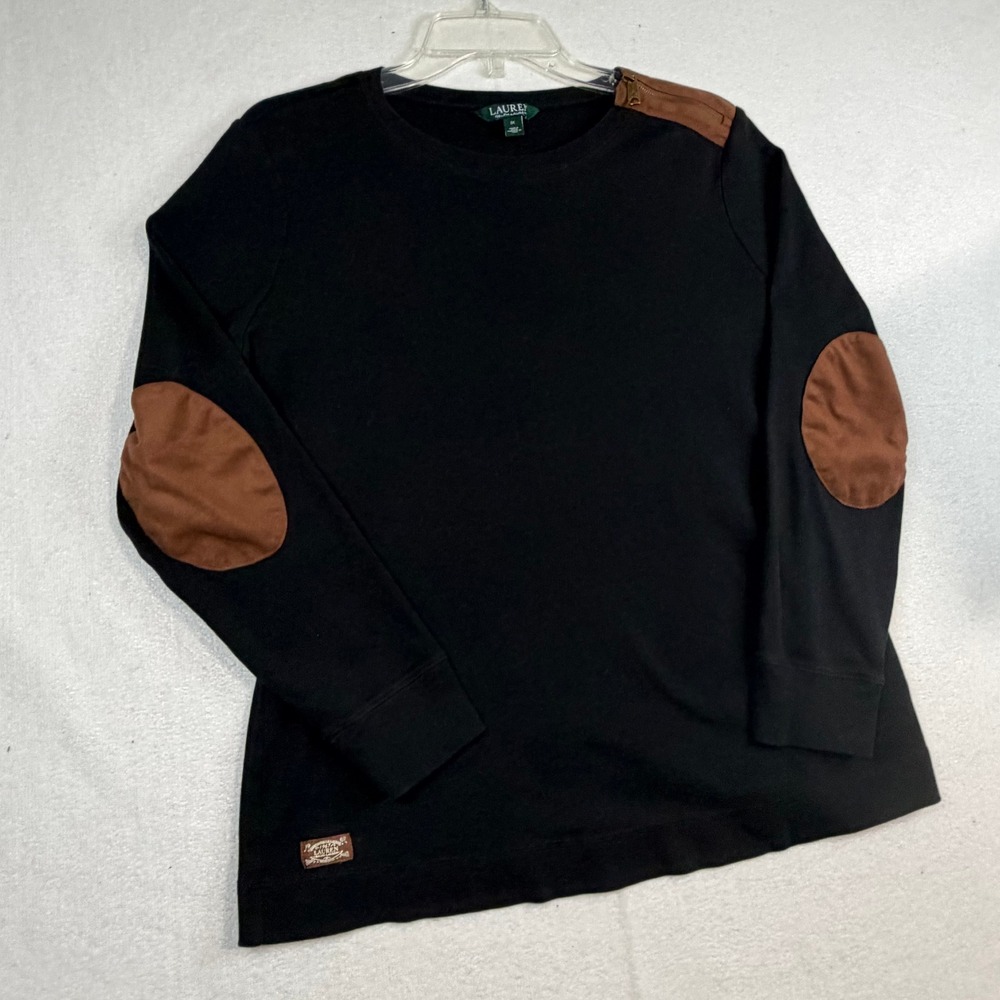 Black Top Faux Suede Elbow Patch Equestrian Lauren Ralph Lauren LRL Womens 1X